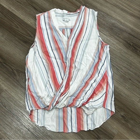 Liz Claiborne Multicolor Stripe Faux Wrap Sleeveless Top Women Size XL - Picture 1 of 6